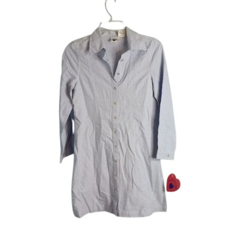 Hartstrings Size 14 Womens Blue Gingham Pearl Snap front Shirt Dress Cotton NEW